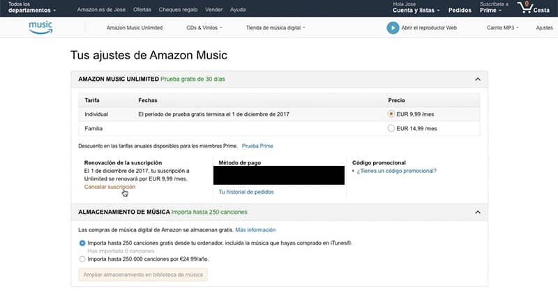 mahdollisuus peruuttaa Amazon Music Unlimited -tilaus