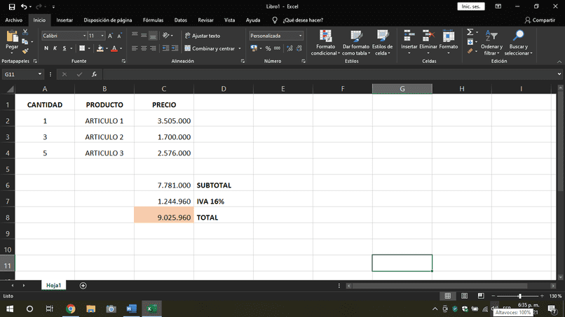 tabla calcular iva