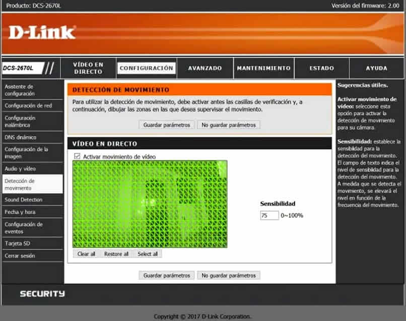 liiketunnistusasetukset d link dcs 2670l: ssä