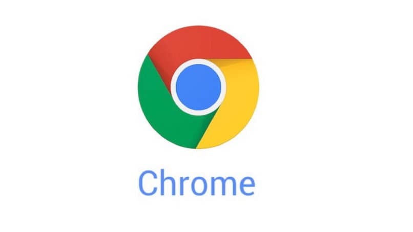 Google Chrome -logo valkoisella taustalla ja sinisillä kirjaimilla