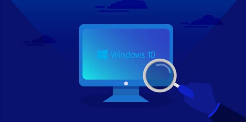 Windows 10 icono PC y lupa