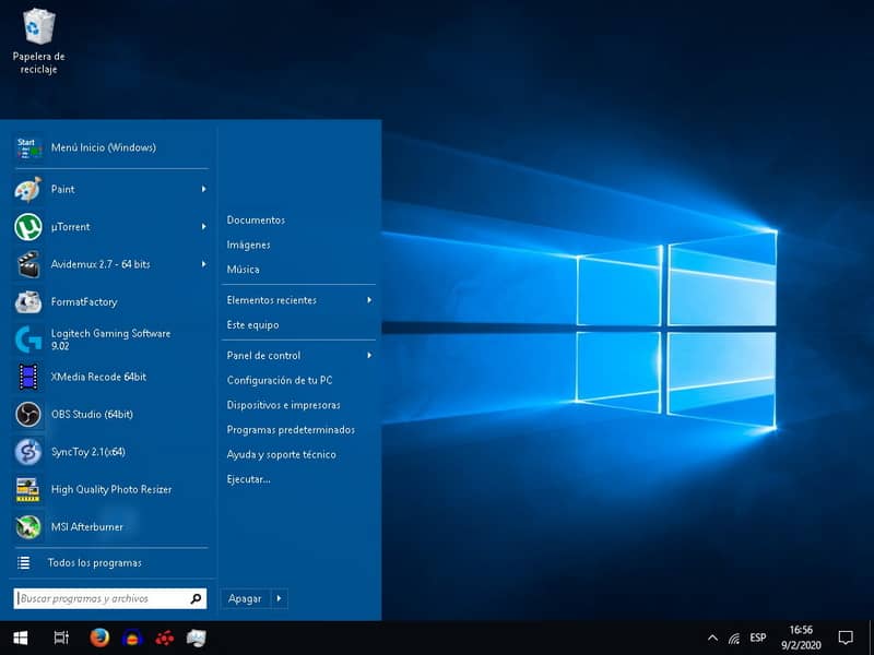 menu de inicio clasico en windows 10