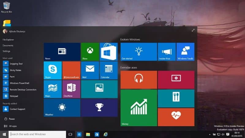 menu inicio windows 10