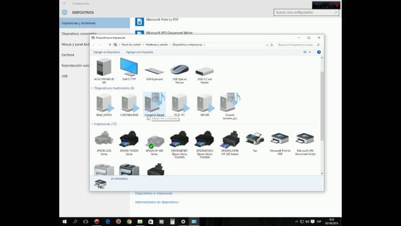 Windows 10 Laitteet ja tulostimet -ikkuna 