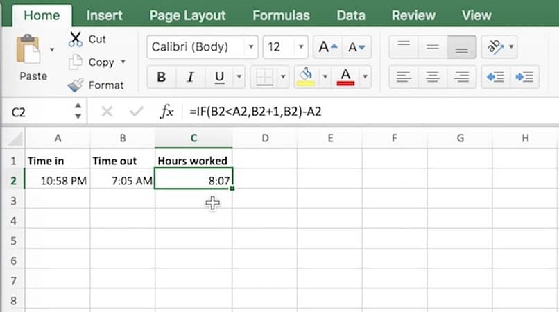 Excel -taulukko, joka laskee ajan