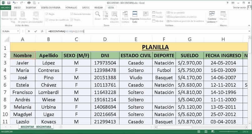 esimerkki Excel bdcontara -toiminnosta