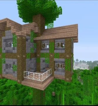 casa dos pisos aire minecraft fondo vegetacion cielo