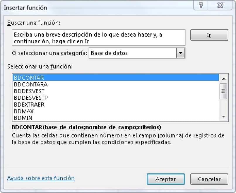 excel insertar funcion bdcontar 9586