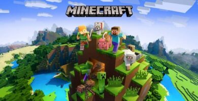 montana lago arboles personajes mundo minecraft